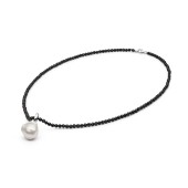 Colier cu spinel negru si perla alba cu argint DiAmanti 244-28-G